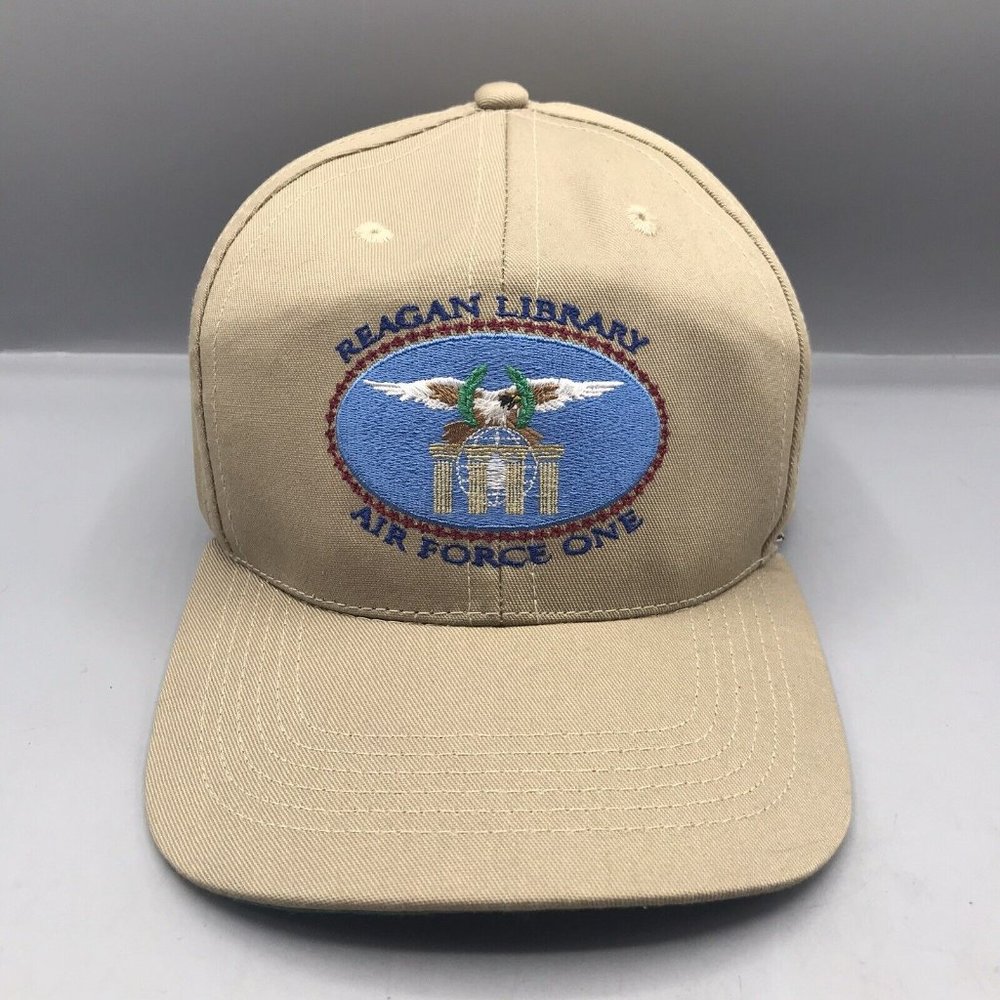 Vintage Reagan Library Air Force One Navy Snapback Hat Cap Made In The USA